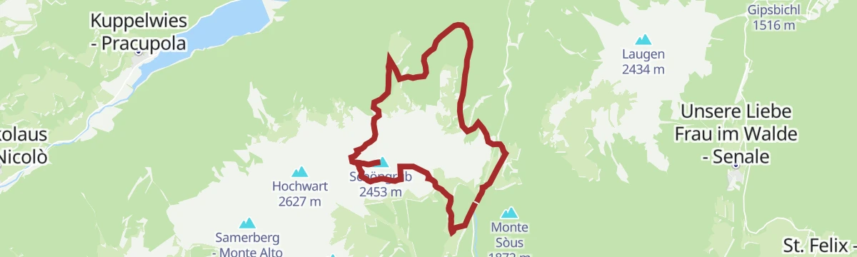 Route map: Lungo itinerario ad anello nel cuore del gruppo delle Maddalene passando per la Cima Belmonte